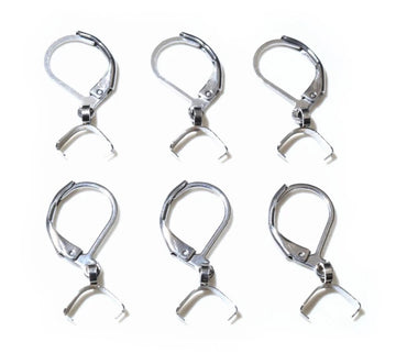 E669 - 10 pcs 304 Stainless Steel Earring Leverback Hooks - 25mm x 10mm - With Pinch Clips Bails - Silver Tone