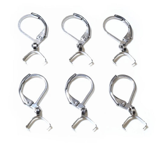 E669 - 10 pcs 304 Stainless Steel Earring Leverback Hooks - 25mm x 10mm - With Pinch Clips Bails - Silver Tone