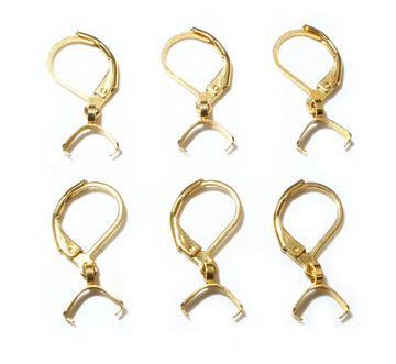 E670 - 10 pcs 304 Stainless Steel Earring Leverback Hooks - 25mm x 10mm - With Pinch Clips Bails - Gold