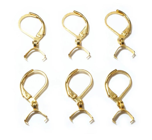 E670 - 10 pcs 304 Stainless Steel Earring Leverback Hooks - 25mm x 10mm - With Pinch Clips Bails - Gold