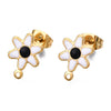 E675 - 10 pcs. 304 Stainless Steel Gold Plated Daisy Floral Earring Ball Posts with Loop - White and Black Enamel - 12.5mm x 9mm - Hole: 1mm - with Stoppers