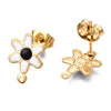 E675 - 10 pcs. 304 Stainless Steel Gold Plated Daisy Floral Earring Ball Posts with Loop - White and Black Enamel - 12.5mm x 9mm - Hole: 1mm - with Stoppers