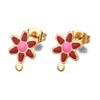 E676 - 10 pcs. 304 Stainless Steel Gold Plated Daisy Floral Earring Ball Posts with Loop - Red Enamel - 12.5mm x 9mm - Hole: 1mm - with Stoppers