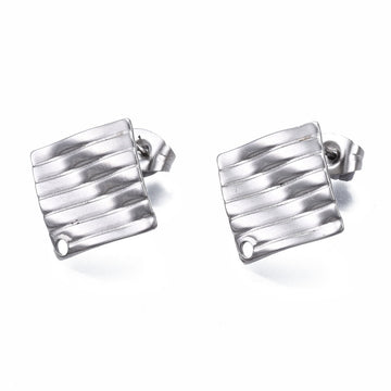 E678 - 10 pcs (5 pairs) 304 Stainless Steel Rhombus Earring Posts/Bases/Studs/Settings with Backs - 16mm - Hole for Dangles - Hypoallergenic