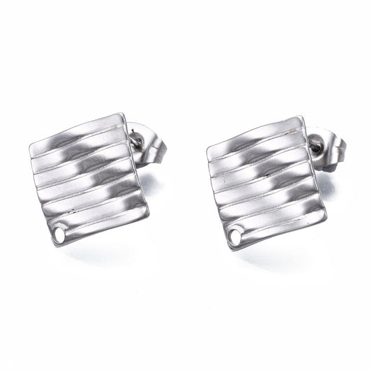 E678 - 10 pcs (5 pairs) 304 Stainless Steel Rhombus Earring Posts/Bases/Studs/Settings with Backs - 16mm - Hole for Dangles - Hypoallergenic