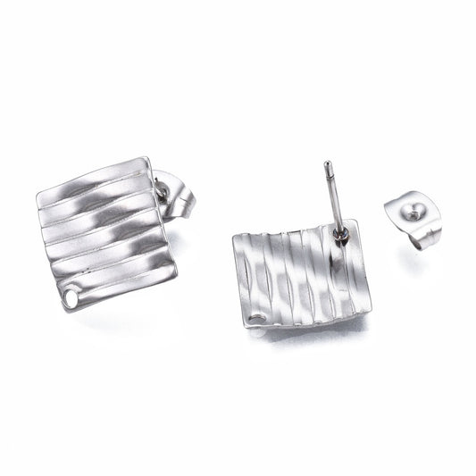 E678 - 10 pcs (5 pairs) 304 Stainless Steel Rhombus Earring Posts/Bases/Studs/Settings with Backs - 16mm - Hole for Dangles - Hypoallergenic