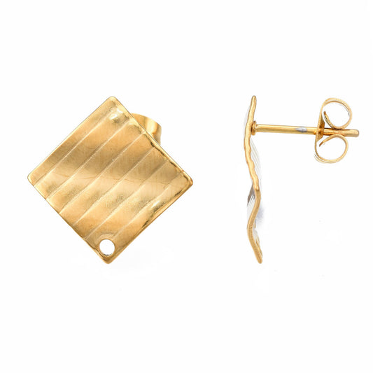 E679 - 10 pcs (5 pairs) 304 Stainless Steel Rhombus Earring Posts/Bases/Studs/Settings with Backs - 16mm - Hole for Dangles - Gold