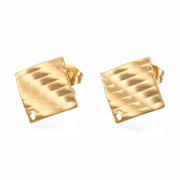 E679 - 10 pcs (5 pairs) 304 Stainless Steel Rhombus Earring Posts/Bases/Studs/Settings with Backs - 16mm - Hole for Dangles - Gold