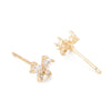E974 - 2 pcs (1 Pair) Brass Cubic Zirconia (CZ) Micro Pave Earring Studs with 925 Sterling Silver Pins and Rubber Backs - 6mm x 5mm - Real 14k Plated - Butterfly