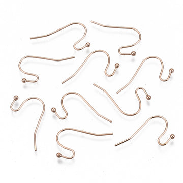 E889 - 50 pcs 304 Stainless Steel Rose Gold Plated Earring Wire Hooks with Ball - 21mm x 11mm