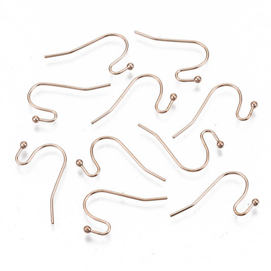 E889 - 50 pcs 304 Stainless Steel Rose Gold Plated Earring Wire Hooks with Ball - 21mm x 11mm