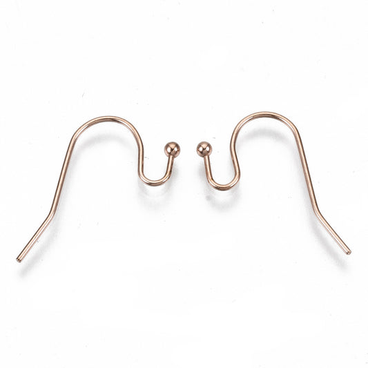 E889 - 50 pcs 304 Stainless Steel Rose Gold Plated Earring Wire Hooks with Ball - 21mm x 11mm