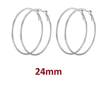 E931 - 10 pcs (5 pairs) 304 Stainless Steel Silver Tone Earring Hoops - 24mm (0.95 inch)