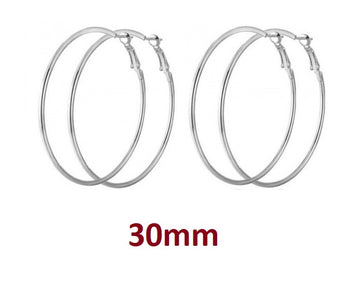 E890 - 10 pcs (5 pairs) 304 Stainless Steel Silver Tone Earring Hoops - 30mm (1.18 inch)