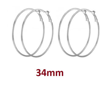 E930 - 10 pcs (5 pairs) 304 Stainless Steel Silver Tone Earring Hoops - 34mm (1.34 inch)