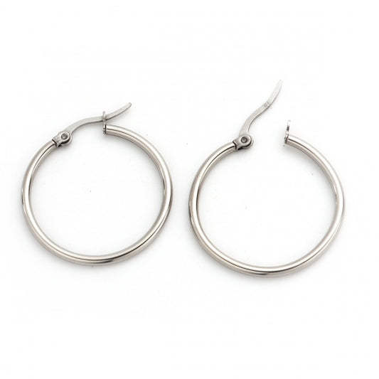 E893 - 6 pcs (3 pairs) 304 Stainless Steel Silver Tone Earring Hoops - 34mm (1.34 inch)