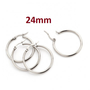 E892 - 6 pcs (3 pairs) 304 Stainless Steel Silver Tone Earring Hoops - 24mm (0.95 inch)