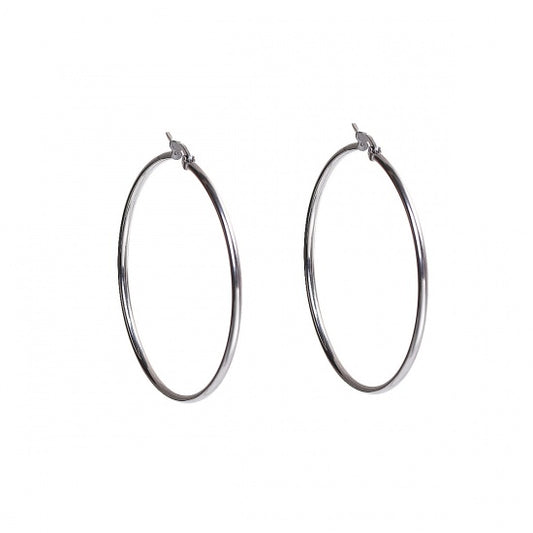 E894 - 6 pcs (3 pairs) 304 Stainless Steel Silver Tone Earring Hoops - 44mm (1.74 inch)