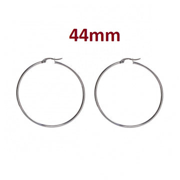 E894 - 6 pcs (3 pairs) 304 Stainless Steel Silver Tone Earring Hoops - 44mm (1.74 inch)