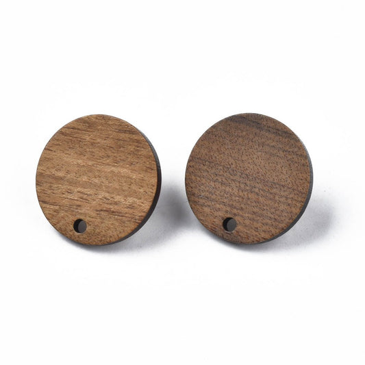 E895 - 10 pcs. 316 Stainless Steel Earring Posts Studs Settings Cabochons Tacks - 20mm Diameter - Wood - Brown - Thin Frame