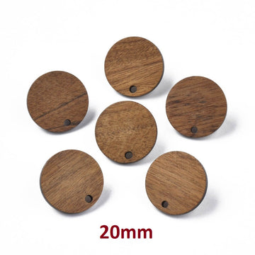 E895 - 10 pcs. 316 Stainless Steel Earring Posts Studs Settings Cabochons Tacks - 20mm Diameter - Wood - Brown - Thin Frame