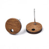 E907 - 10 pcs. 304 Stainless Steel Earring Posts Studs Settings Cabochons Tacks - 10mm Diameter - Wood - Brown - Thin Frame