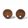 E907 - 10 pcs. 304 Stainless Steel Earring Posts Studs Settings Cabochons Tacks - 10mm Diameter - Wood - Brown - Thin Frame