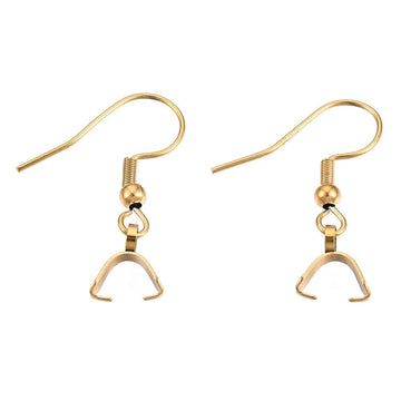 E910 - 10 pcs 304 Stainless Steel Earring Hooks with Spring and Ball - 27mm x 20mm - With Pinch Clips Bails - Gold Plated