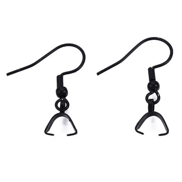 E912 - 8 pcs 304 Stainless Steel Earring Hooks with Spring and Ball - 27mm x 20mm - With Pinch Clips Bails - Black