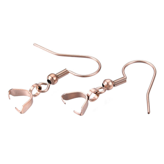 E913 - 10 pcs 304 Stainless Steel Earring Hooks with Spring and Ball - 27mm x 20mm - With Pinch Clips Bails - Rose Gold Plated