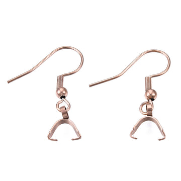 E913 - 10 pcs 304 Stainless Steel Earring Hooks with Spring and Ball - 27mm x 20mm - With Pinch Clips Bails - Rose Gold Plated