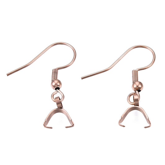 E913 - 10 pcs 304 Stainless Steel Earring Hooks with Spring and Ball - 27mm x 20mm - With Pinch Clips Bails - Rose Gold Plated