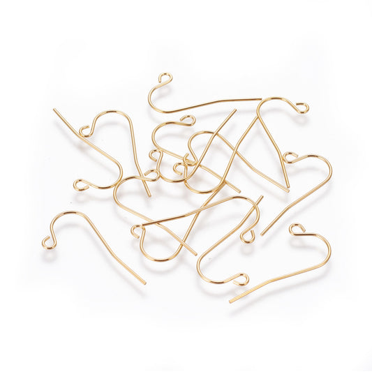 E915 - 100 pcs 304 Stainless Steel 18k Gold Plated Earring Hooks - 24mm x 12mm - Hole Size: 1.7mm - Parallel Loop