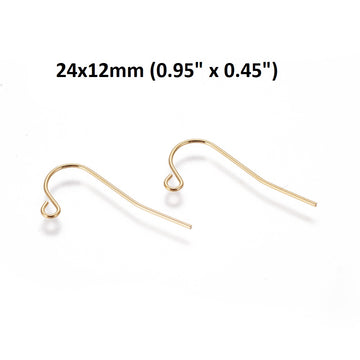 E915 - 100 pcs 304 Stainless Steel 18k Gold Plated Earring Hooks - 24mm x 12mm - Hole Size: 1.7mm - Parallel Loop