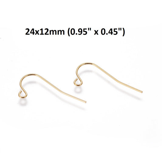 E915 - 100 pcs 304 Stainless Steel 18k Gold Plated Earring Hooks - 24mm x 12mm - Hole Size: 1.7mm - Parallel Loop