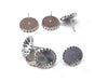 E918 - 10 pcs. Silver Tone Earring Posts Studs Settings Bezels Cabochons Tacks - Bubble Style - 12mm Glue Pad Setting - Includes Rubber Stoppers