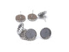 E918 - 10 pcs. Silver Tone Earring Posts Studs Settings Bezels Cabochons Tacks - Bubble Style - 12mm Glue Pad Setting - Includes Rubber Stoppers