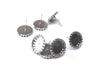 E918 - 10 pcs. Silver Tone Earring Posts Studs Settings Bezels Cabochons Tacks - Bubble Style - 12mm Glue Pad Setting - Includes Rubber Stoppers