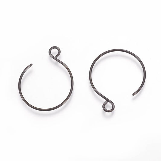E928 - 10 pcs 304 Stainless Steel Earring Hoops Hooks - 22mm x 18mm - Black