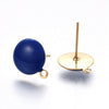 E938 - 10 pcs. 304 Stainless Steel Gold Plated Half Round Earring Ball Posts with Loop - Blue Enamel - 12.5mm x 10mm - Hole: 1mm - with Stoppers!