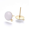 E937 - 10 pcs. 304 Stainless Steel Gold Plated Half Round Earring Ball Posts with Loop - White Enamel - 12.5mm x 10mm - Hole: 1.2mm - with Stoppers!