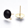 E936 - 10 pcs. 304 Stainless Steel Gold Plated Half Round Earring Ball Posts with Loop - Black Enamel - 12.5mm x 10mm - Hole: 1mm - with Stoppers!