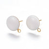 E937 - 10 pcs. 304 Stainless Steel Gold Plated Half Round Earring Ball Posts with Loop - White Enamel - 12.5mm x 10mm - Hole: 1.2mm - with Stoppers!