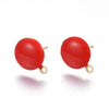 E940 - 10 pcs. 304 Stainless Steel Gold Plated Half Round Earring Ball Posts with Loop - Red Enamel - 12.5mm x 10mm - Hole: 1.2mm - with Stoppers!