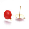 E940 - 10 pcs. 304 Stainless Steel Gold Plated Half Round Earring Ball Posts with Loop - Red Enamel - 12.5mm x 10mm - Hole: 1.2mm - with Stoppers!