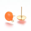 E939 - 10 pcs. 304 Stainless Steel Gold Plated Half Round Earring Ball Posts with Loop - Orange Enamel - 12.5mm x 10mm - Hole: 1mm - with Stoppers!