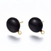 E936 - 10 pcs. 304 Stainless Steel Gold Plated Half Round Earring Ball Posts with Loop - Black Enamel - 12.5mm x 10mm - Hole: 1mm - with Stoppers!