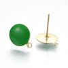 E941 - 10 pcs. 304 Stainless Steel Gold Plated Half Round Earring Ball Posts with Loop - Green Enamel - 12.5mm x 10mm - Hole: 1.2mm - with Stoppers!