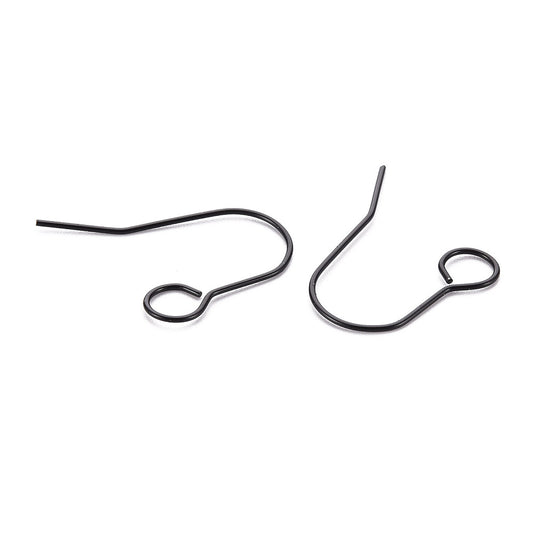 E934 - 50 pcs 304 Stainless Steel Earring Hooks with Loop Hole - 27mm x 20mm - Large Loop: 6mm - Black