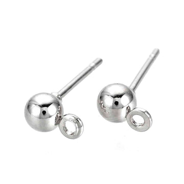 E935 - 100 pcs (50 pairs) Iron Earring Ball Posts Settings with Loop - 6.5mm x 4mm - Silver Tone - Rubber Stoppers Included! - Hole Size: 1mm